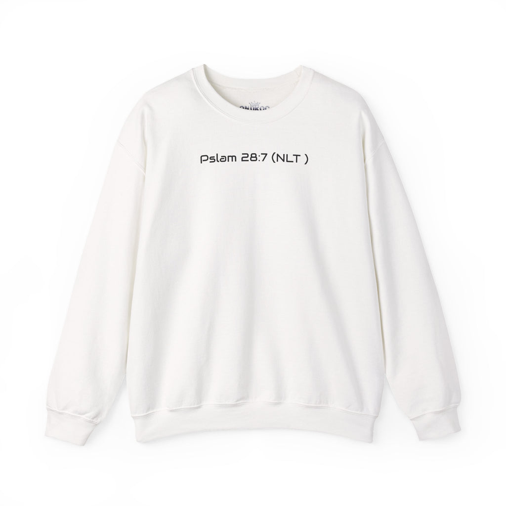 Never Give Up Sweatshirt — Motivational Anime Gym Crewneck (Psalm 28:7)