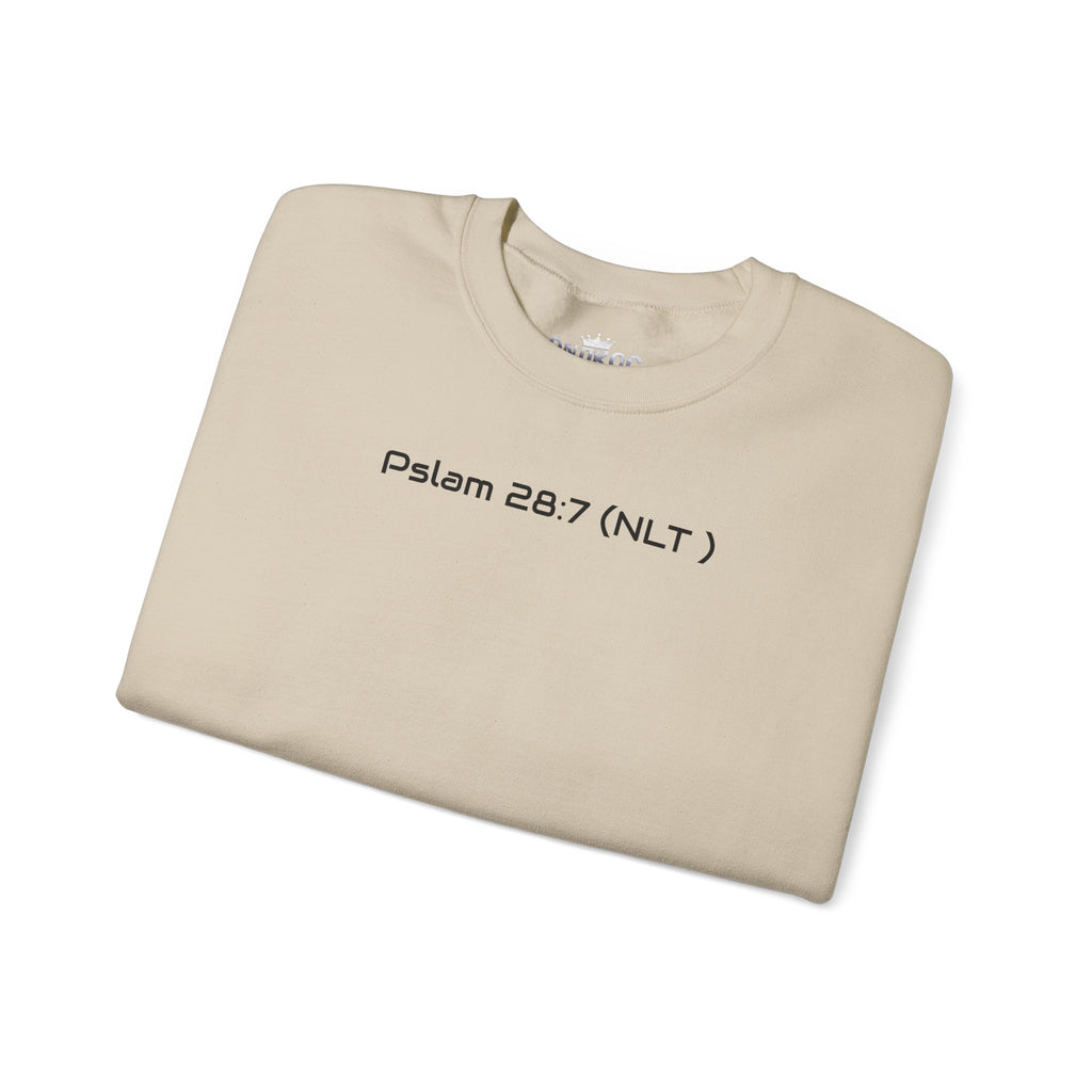 Never Give Up Sweatshirt — Motivational Anime Gym Crewneck (Psalm 28:7)