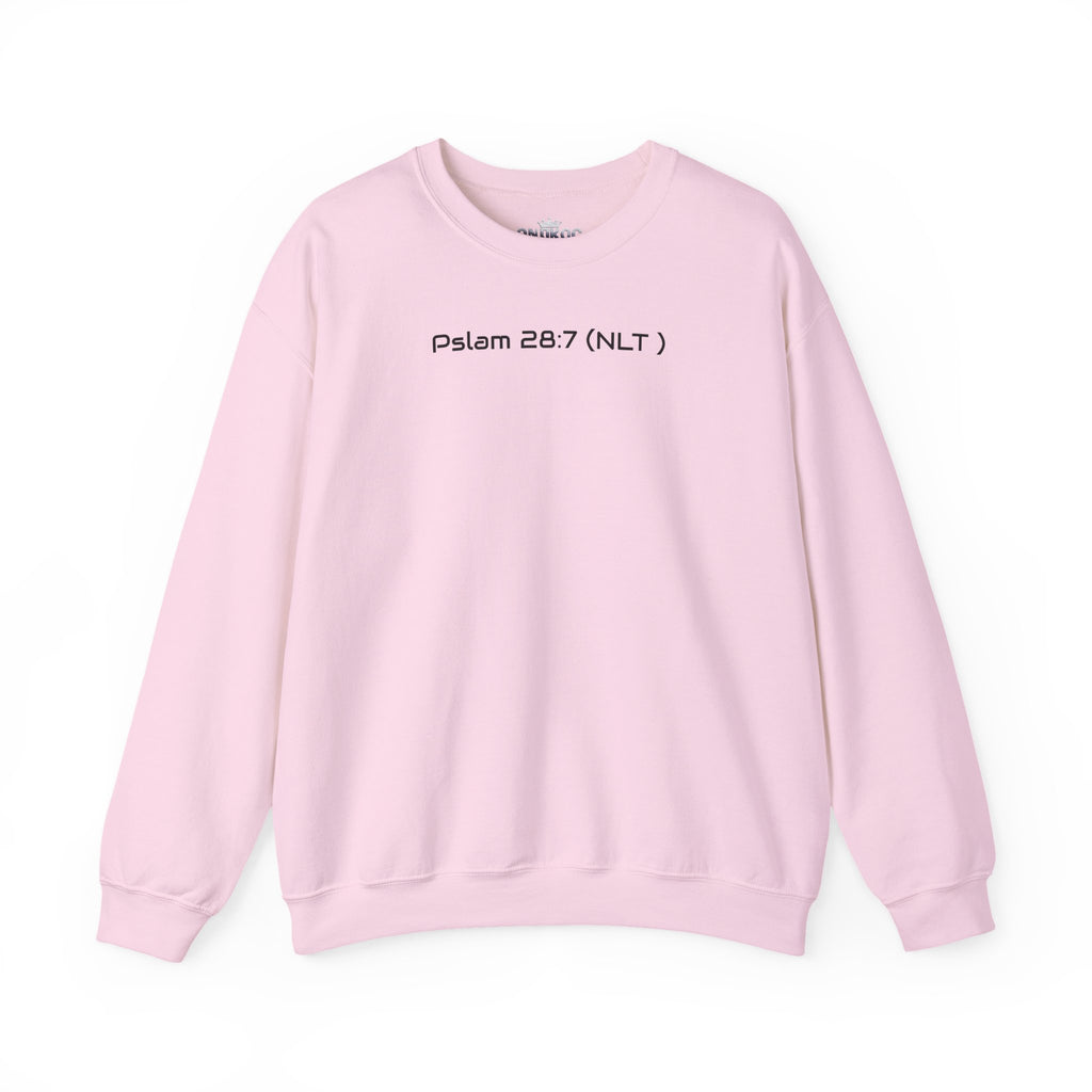 Never Give Up Sweatshirt — Motivational Anime Gym Crewneck (Psalm 28:7)