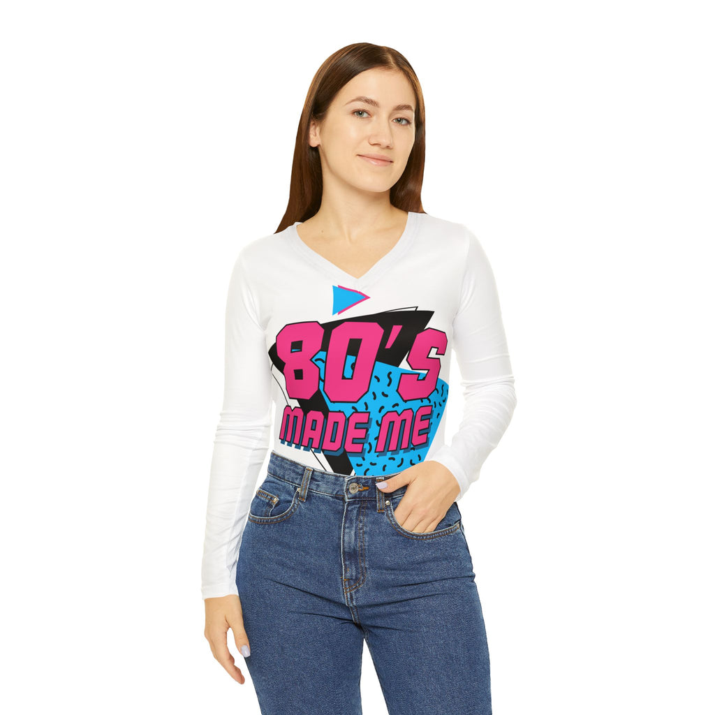 80's Made Me Long Sleeve V-Neck Shirt — Retro 80s